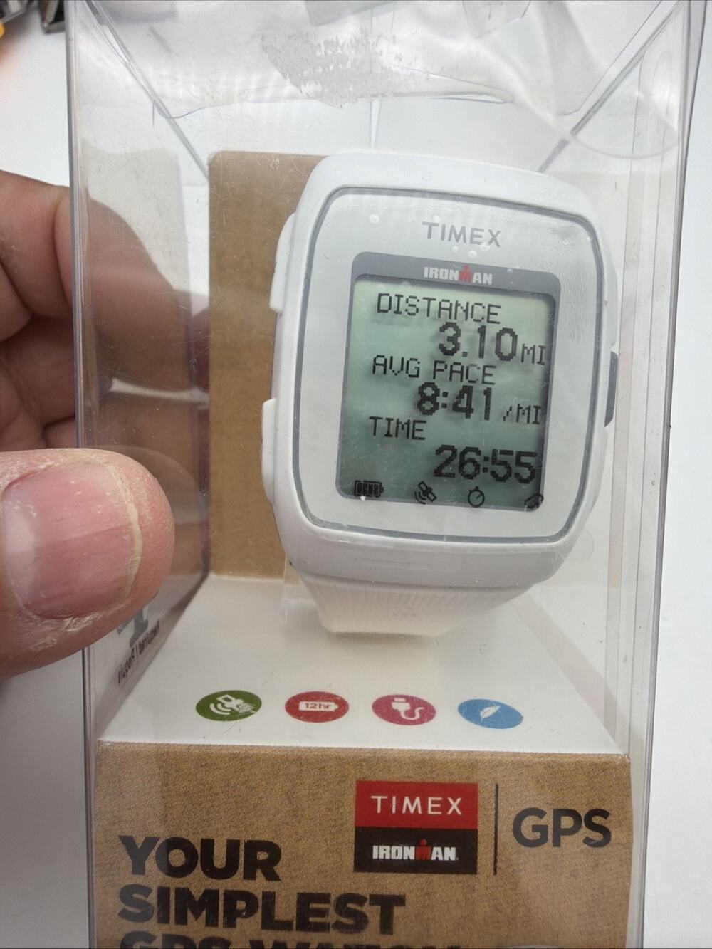 TIMEX IRONMAN GPS TW511900 M087 DIGITAL ALARM TIMER WHITE WATCH GPS Open Box